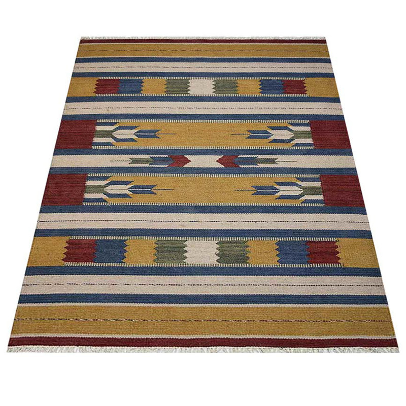 Tapis kilim en laine tissés à la main et tissés à plat à la main - 4 pi x 6 pi, rectangulaire, multicolore, design moderne contemporain, tapis faits à la main pour le salon, la chambre à coucher
