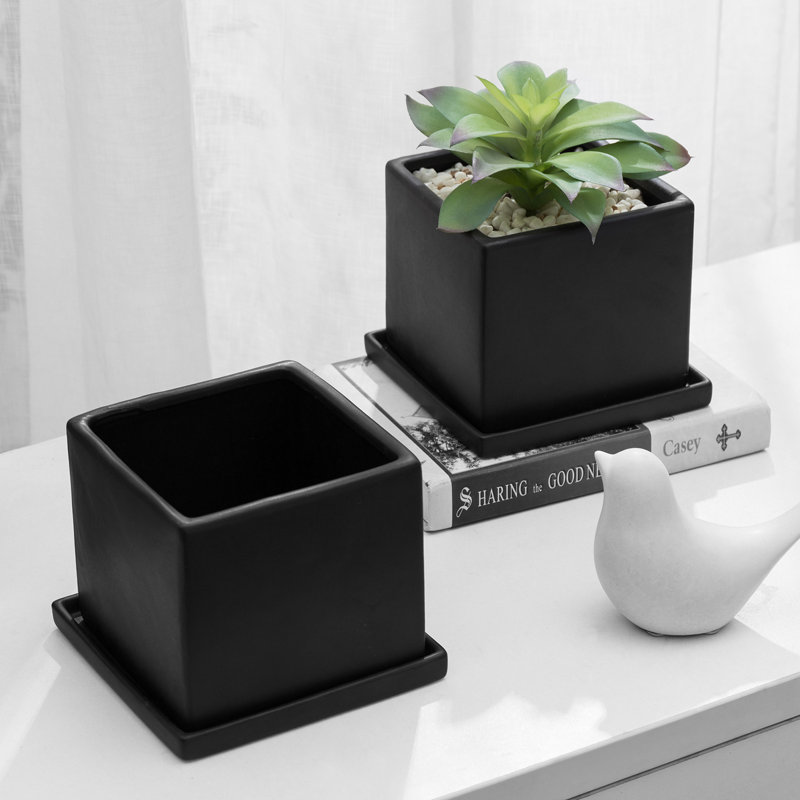 Ensemble de 2 pots à fleurs en céramique Guraman, Noir