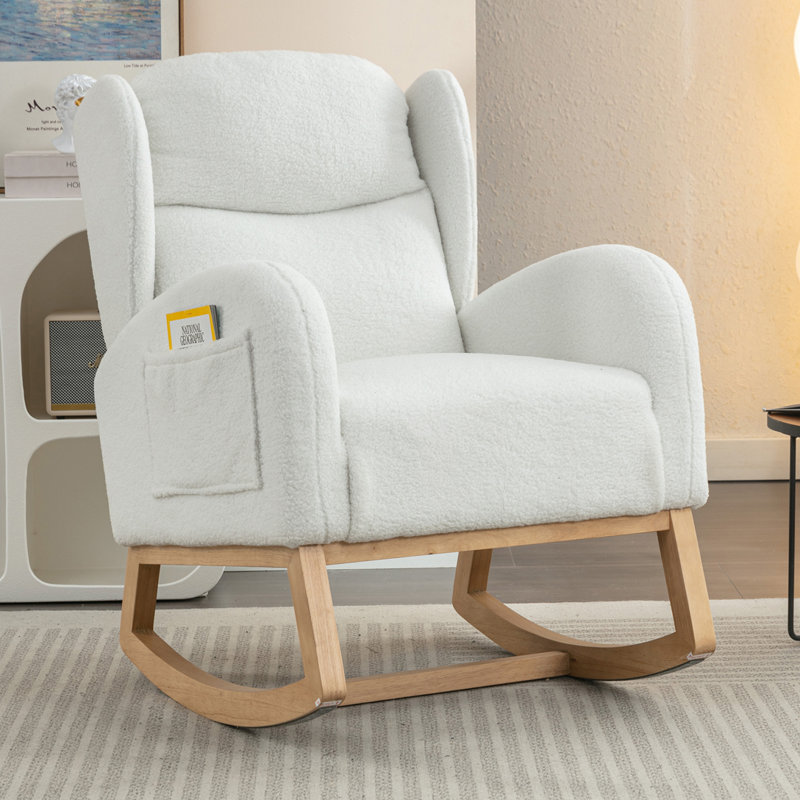 Chaise berçante rembourrée en tissu Teha Teddy, Ivoire ivoire