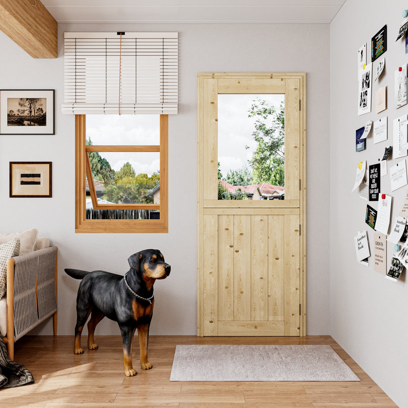 Qucik Assemble Jamb, Not Prehung, Unfinished Dutch Door, 1 Lite Half Clear Glass Split Single Door Slab With Latch and hardware kit