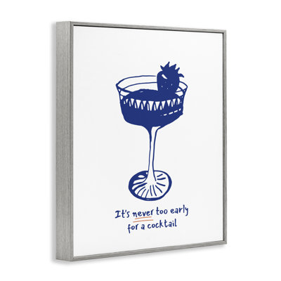 «Never Too Early For Cocktail», estampe numérique encadrée, design par lettré et doublé