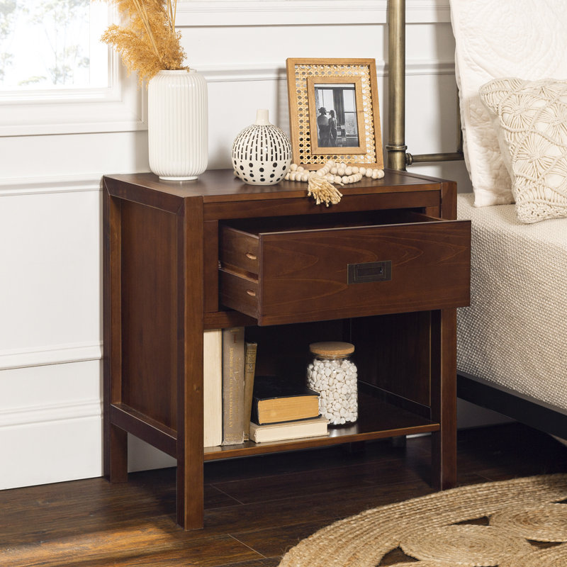 Hivernage 1-Drawer Solid Wood Nightstand, Walnut