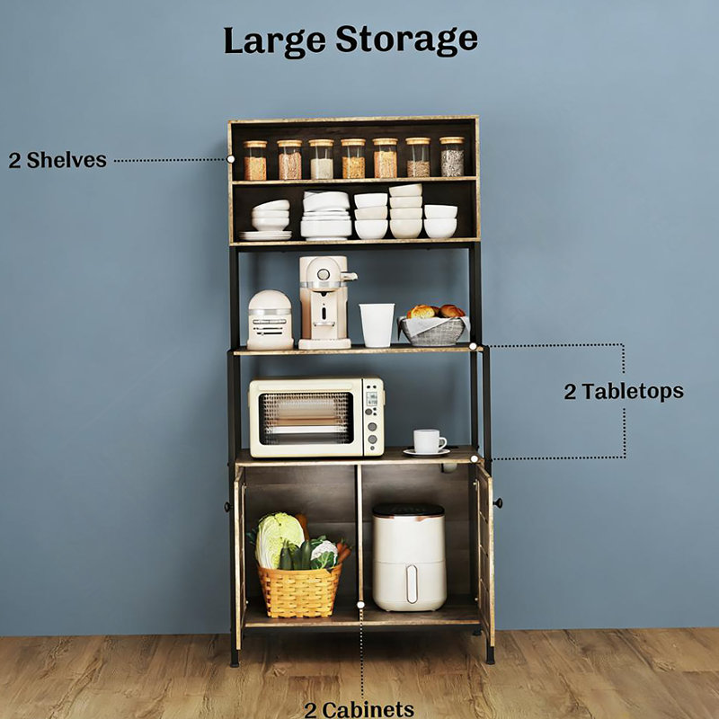Coffee Station,Rack With Power Outlet And Storage Shelves,Convenient For Your Home, Gray
