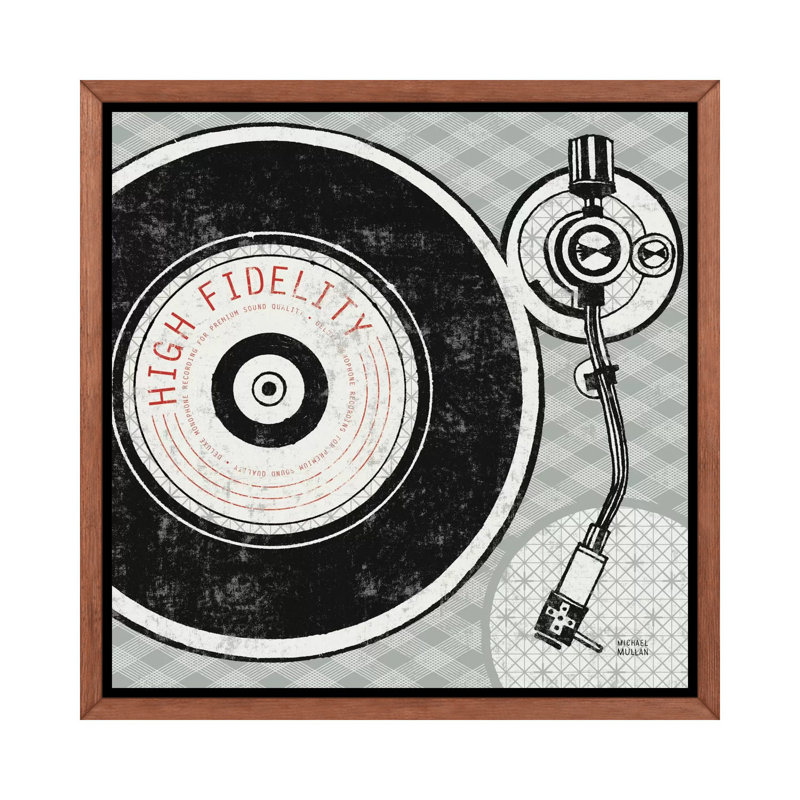 " Vintage Analogue Record Player " by Michael Mullan, 18" H x 18" W x 1.5" D, Classic Brown Framed Canvas