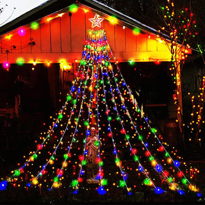 Lumières de Noël multicolores en cascade 12,6 pi 350LED - 8 modes de décoration extérieure pour la maison de l'arbre de Noël
