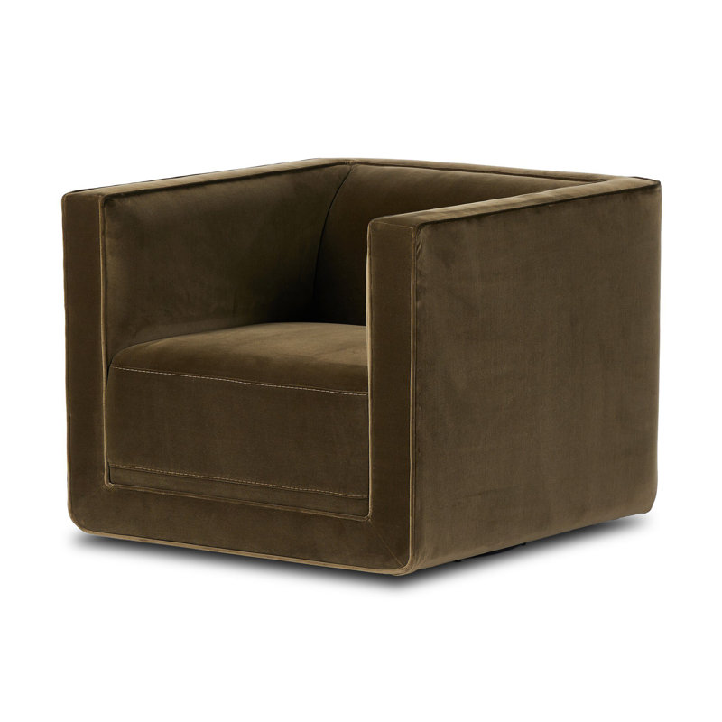 Phillip Swivel Chair-Delta Tweed, Surrey Olive Velvet