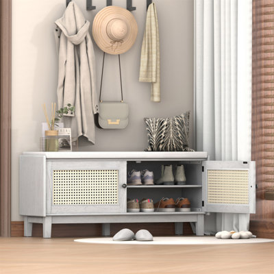 Banc d'entrée en rotin avec rangement Boho
