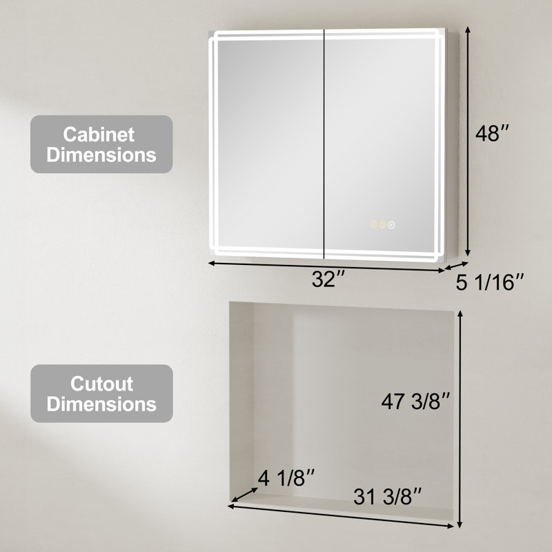 Armoire à pharmacie rectangulaire en aluminium l 48 po x H 32 po avec miroir Alita, 48"