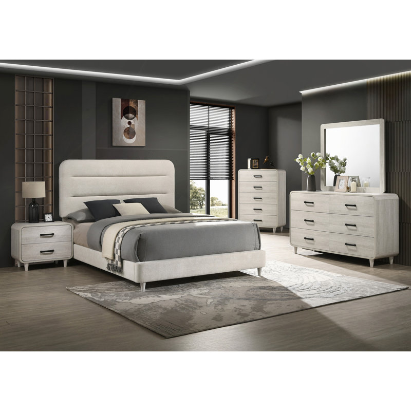 Commode à tiroirs, meuble en bois avec rangement à 6 tiroirs de style contemporain