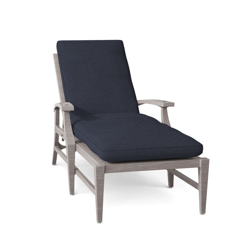 Croquet Aluminum Outdoor Chaise Lounge, Welt, Oyster, Linen Navy