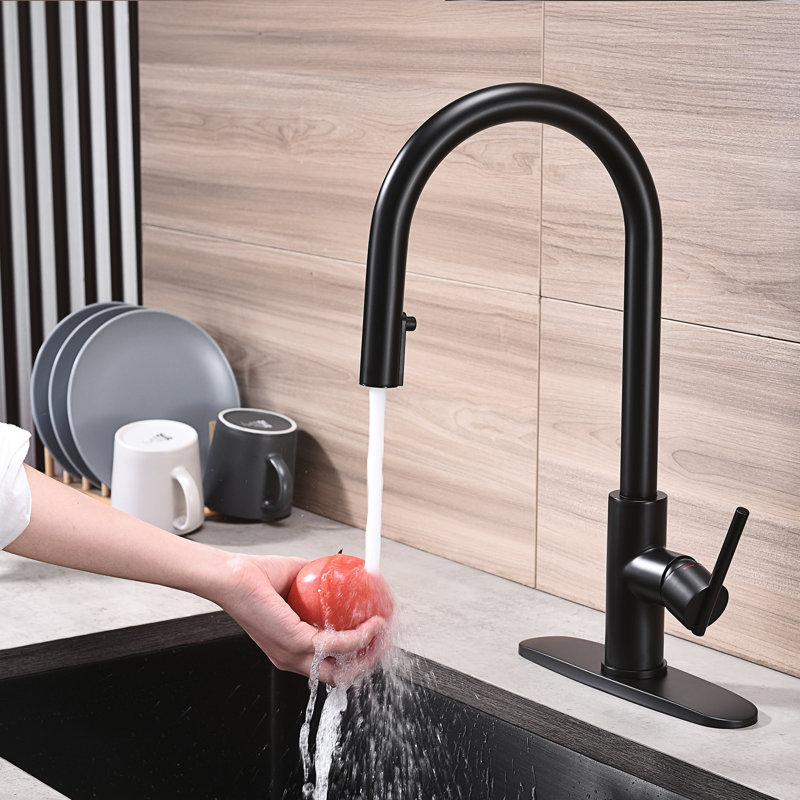 Robinet de cuisine à poignée simple avec douchette extractible et distributeur de savon noir mat