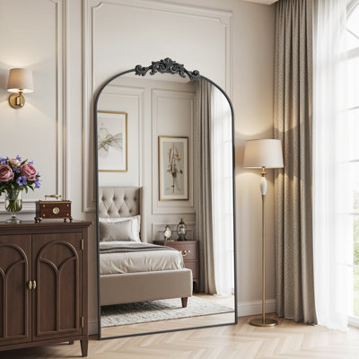 Vintage Arched Full Length Mirror with Carved, Oversized Floor Mirrors for HomeDecor