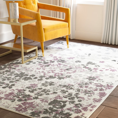 Makeba Floral Ivory/Gray/Purple Area Rug
