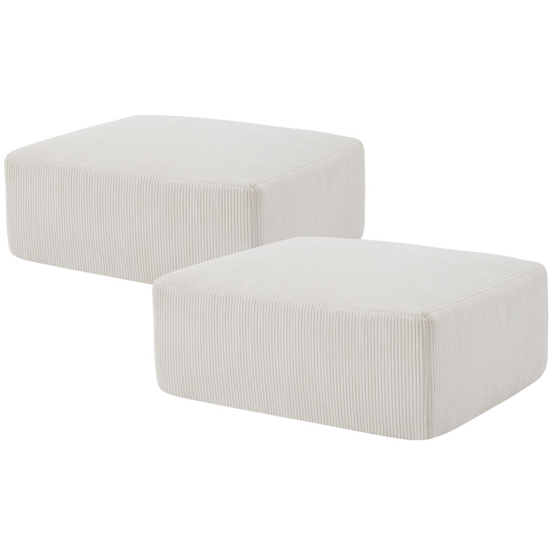 40.75" Wide Compression Corduroy Fluffy Ottoman for Living Room (Set of 2), Beige