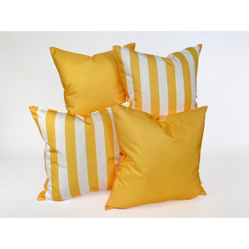 Solid and Stripe Outdoor Accent Pillow Cover Set, Samoan Sun