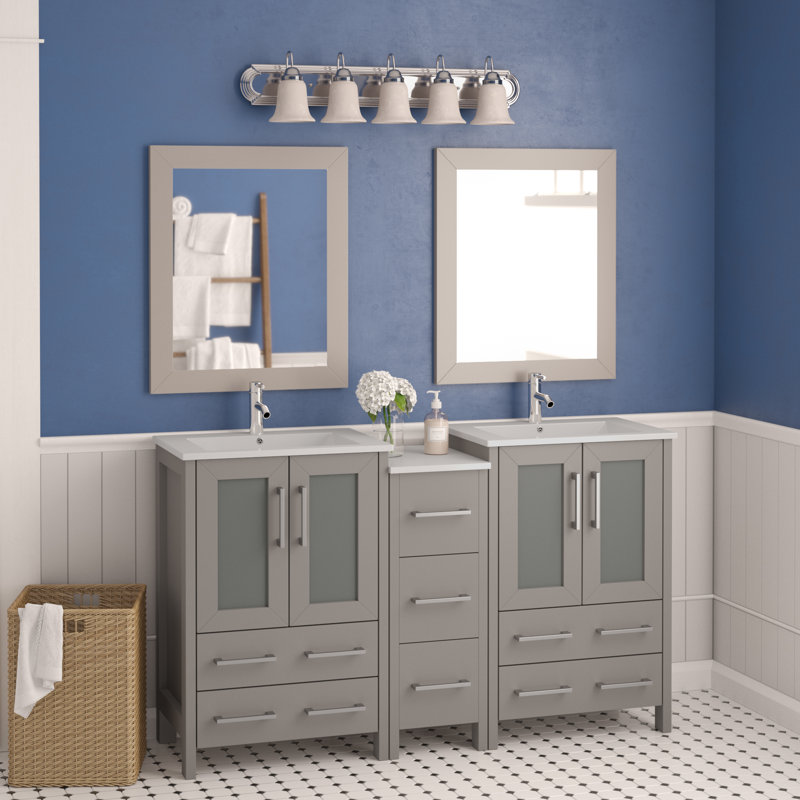  60" Double Bathroom Vanity Set with Mirror, Gray