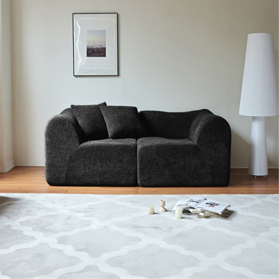 Canapé moderne en tissu de velours 2 places avec coussins - causeuse peu encombrante pour petit salon, bureau, appartement