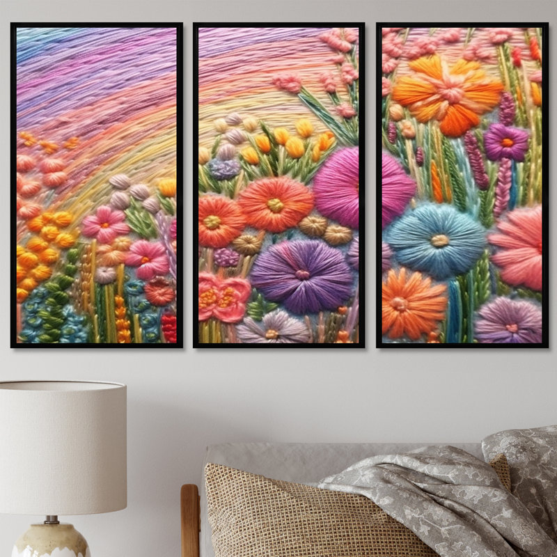 Nolann - Ensemble d'art mural fleurs sauvages, Cadre flottant noir, H 40 po x l 60 po x P 1 po
