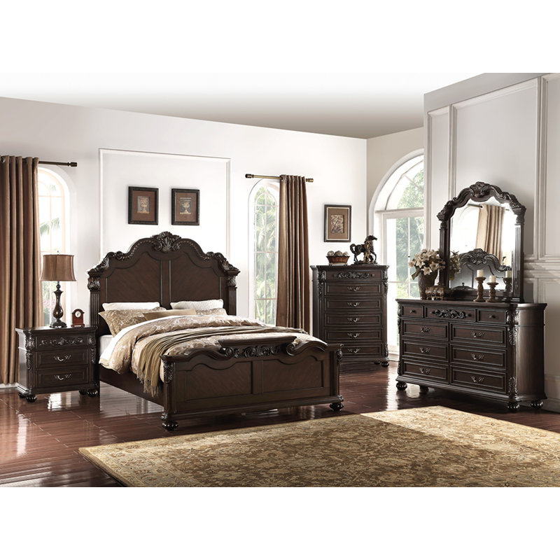 Mobilier de chambre à coucher de style traditionnel de style très grand lit de style oriental avec pieds en oignon et tête de lit