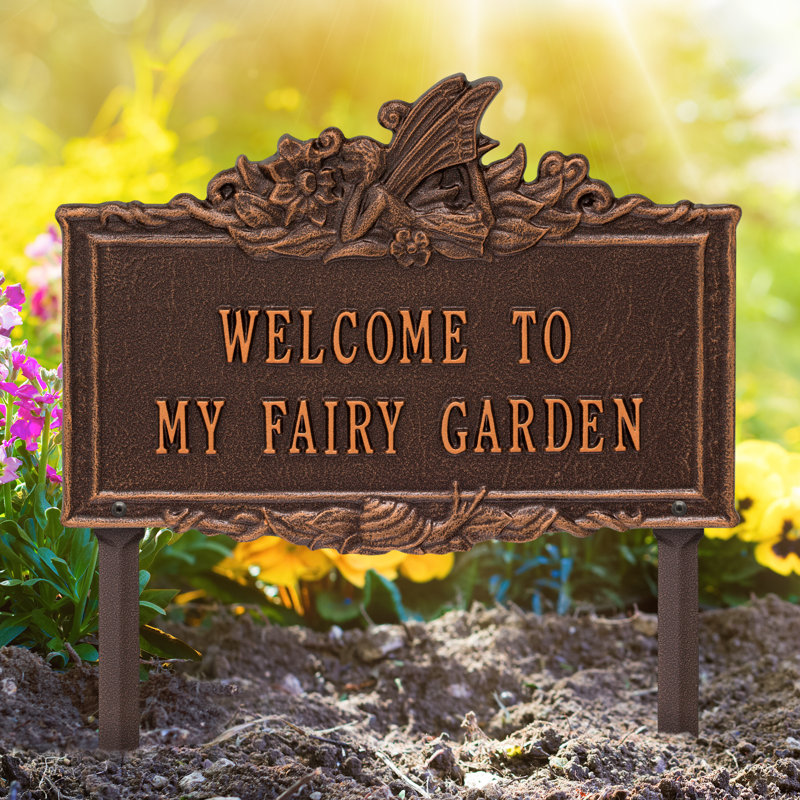 Enseigne de jardin bienvenue à ma fée, Cuivre antique