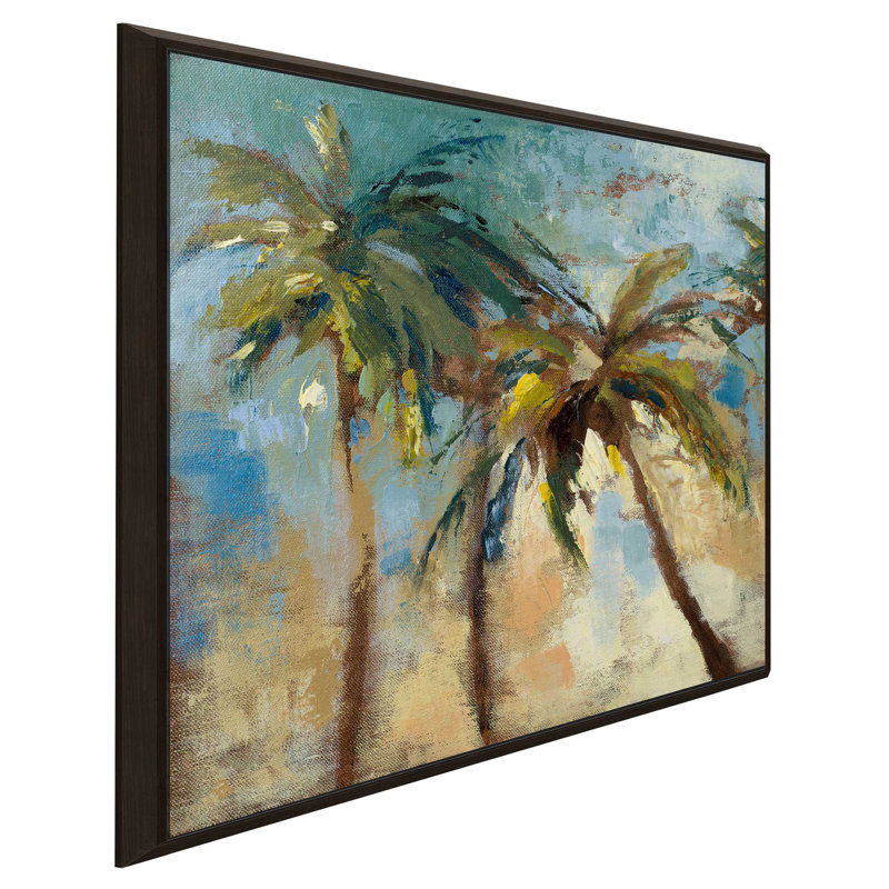«Island Morning Palms», reproduction de peinture acrylique, H 27,5 po x l 27,5 po x P 2 po, Cadre flottant espresso