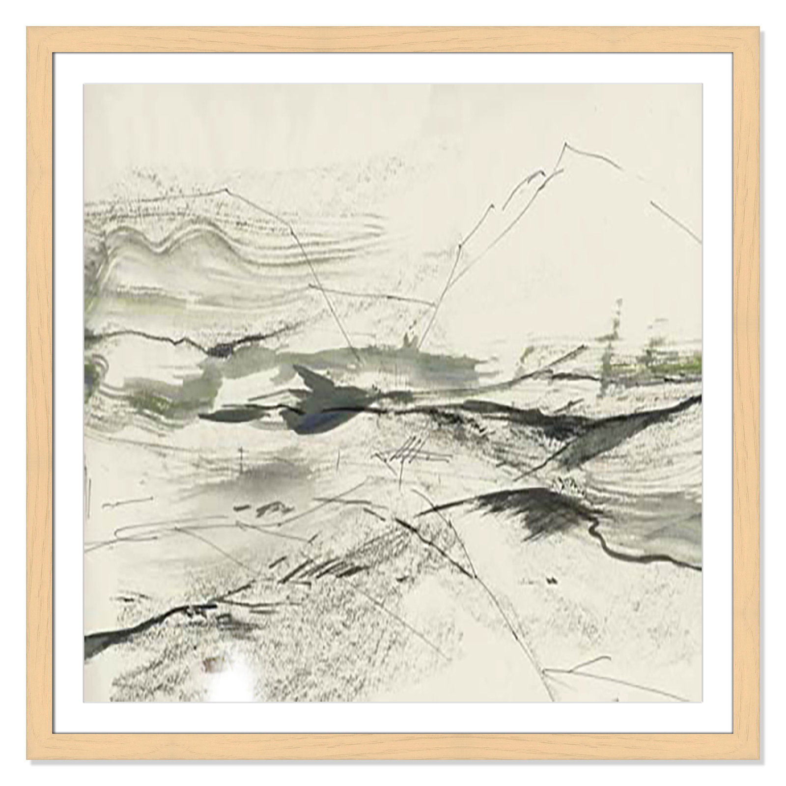 Green Sketches, Natural Cube Framed, 42.5" H x 42.5" W x 1.25" D