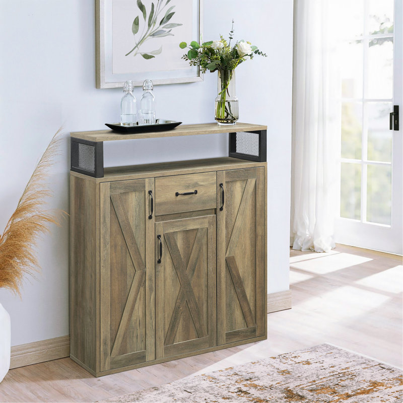 Rustic Oak Server With 3 Doors