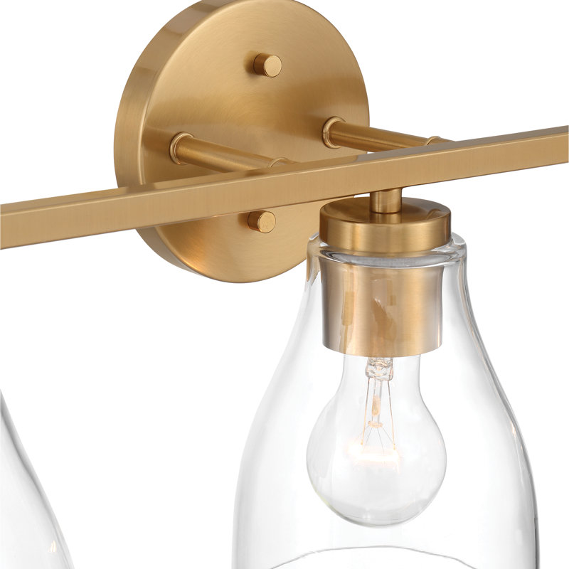 Lumière de meuble-lavabo à intensité variable, Laiton brossé, Trois lumières, 10" H x 22" W x 6.5" D