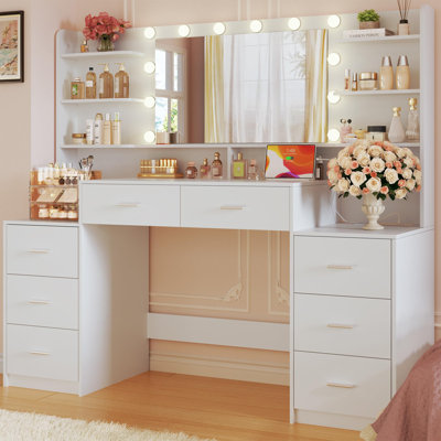Melanni 8-drawer Large Vanity Desk With Mirror & Adjustable Lights