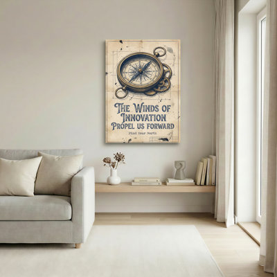 Compass And Gears Vintage Steampunk Canvas Wrapped Wall Art Oil Painting Print Set Of 1
