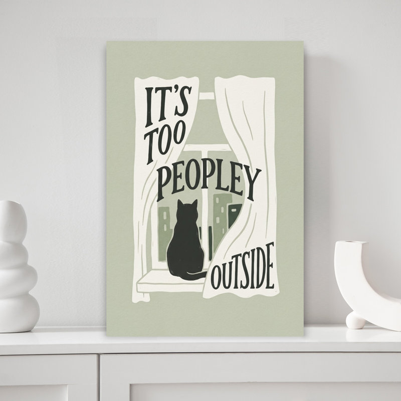 Too Peopley Cat Window Abstract Contemporary Cat City Architecture Wall Art Print 1 Piece Wrapped Canvas Wall Art