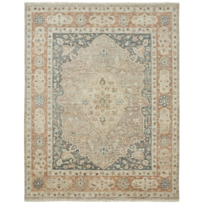 Chatrice Hand-Knotted Grey/Rust/Beige Wool Area Rug