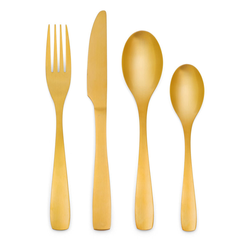 24 Pieces Matte Gold Stainless Steel Cutlery Set For 6 People, Matt Finish, Gold Flatware Tableware Set, Silverware With Spoon Knife And Fork Set, Easy Clean, Dishwasher Safe