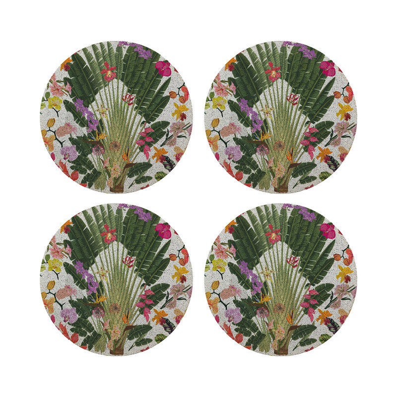 Fantasy Tropical Vegan Leather Round Beaded Placemat
