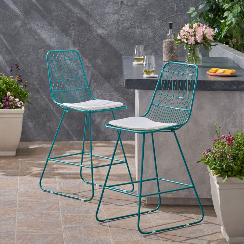 Tabouret de bar géométrique moderne avec coussin 26,25 po Nico, Sarcelle