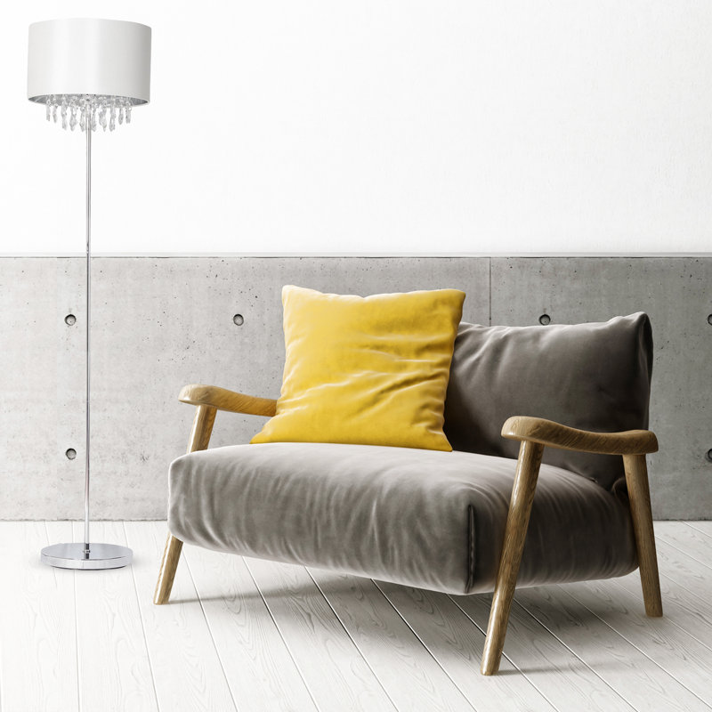 Gracie 150cm Chrome Traditional Floor Lamp, Cream/Off White