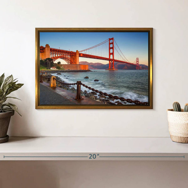 Golden Gate Bridge Waters, Cadre flottant doré, 13 po x 9 po
