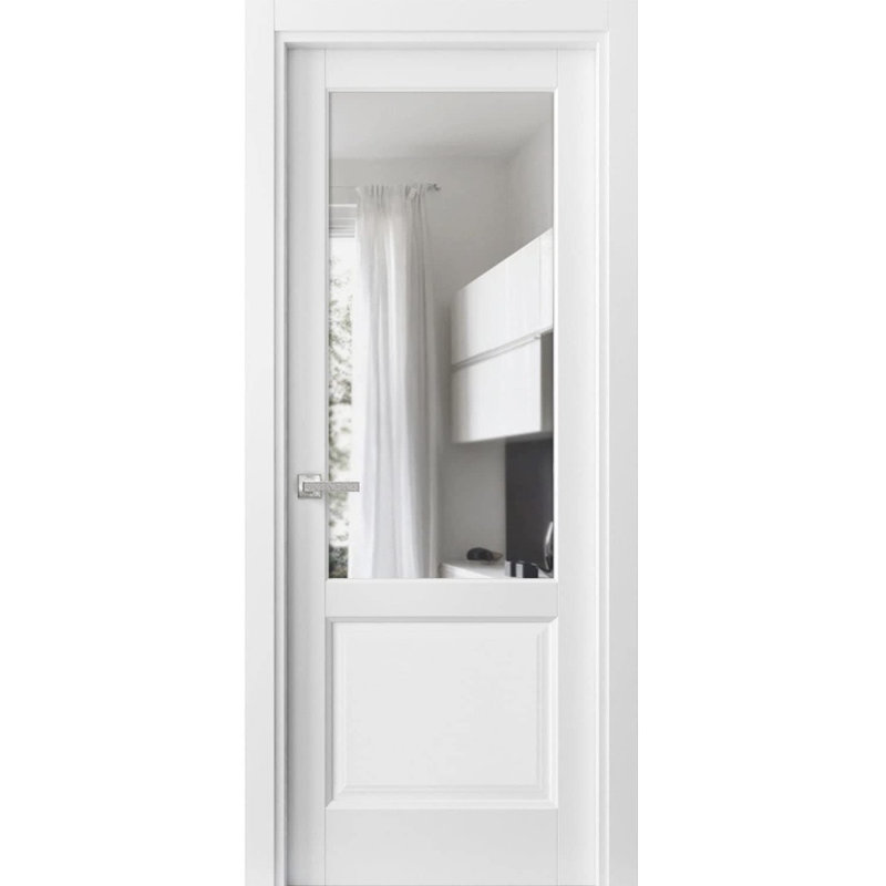 Porte française unie à l'intérieur | Lucia 1533 avec verre transparent | Poignée simple à panneau régulier | Portes de salle de bain robustes