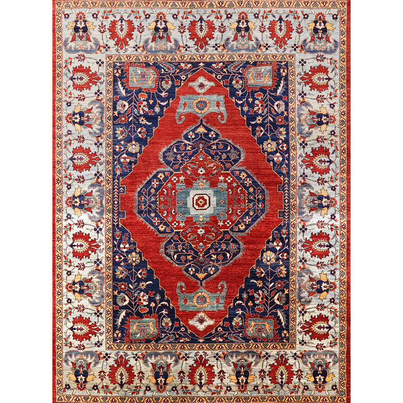 Tapis oriental rouge / blanc / bleu, Rectangle 5 pi x 7 pi