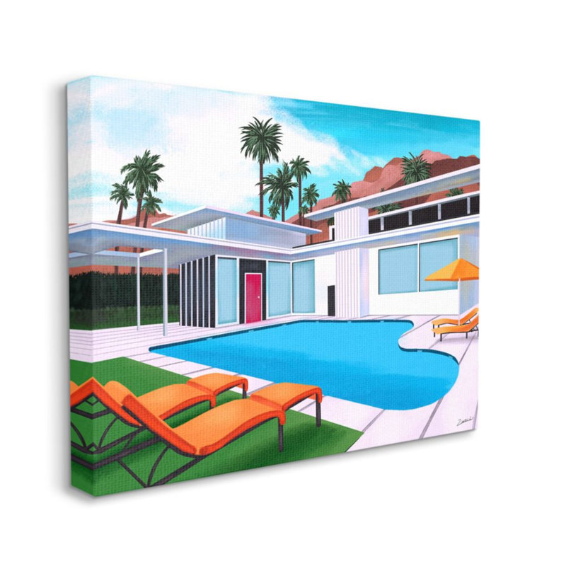 «Modern Home Architecture Poolside Desert Mountains» par Ziwei Li - reproduction d'art, Toile tendue, H 30 po x l 24 po
