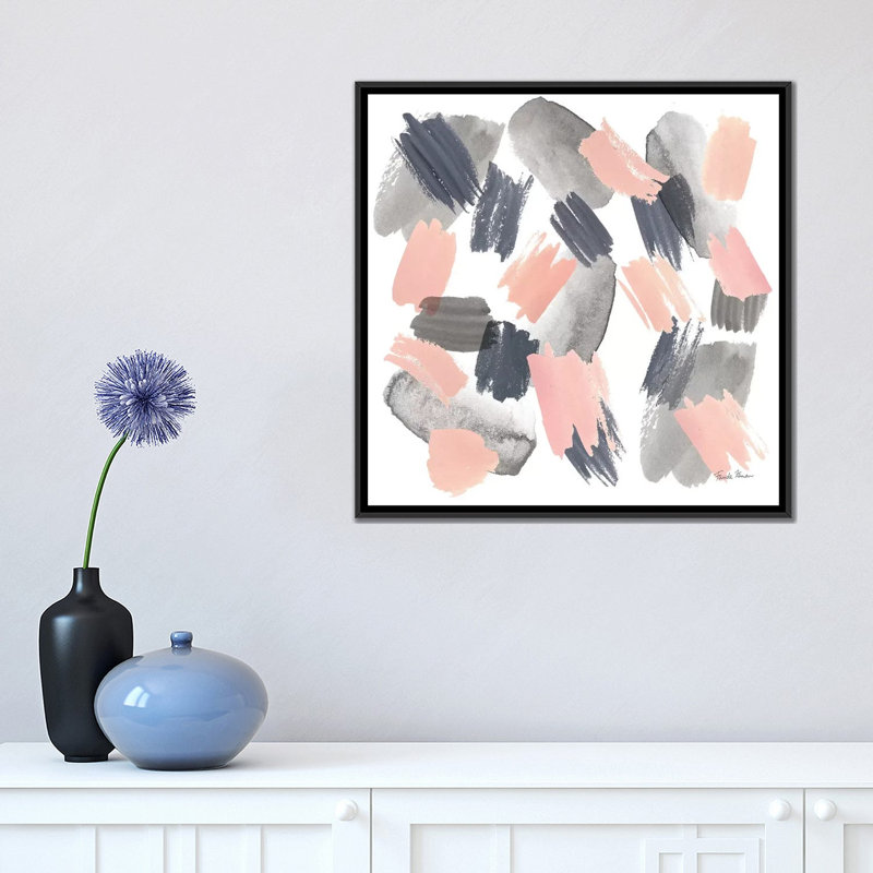 «Gray Pink Mist II», reproduction sur toile, H 18 po x l 18 po x P 1,5 po, Toile avec cadre noir, Pas de tapis