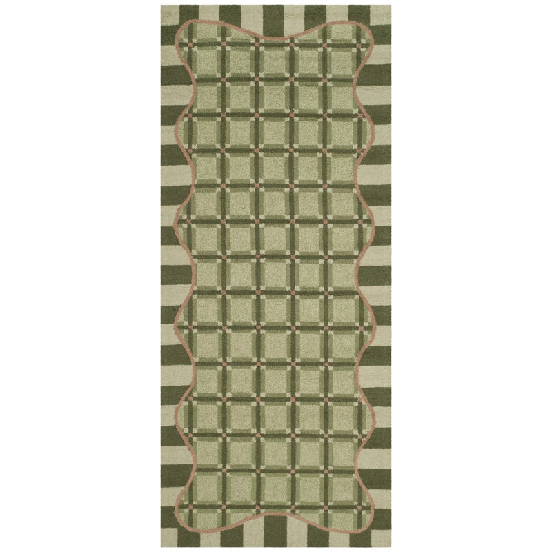 Tapis géométrique en laine crocheté à la main Kinchen, Coureur 2'6" x 6'