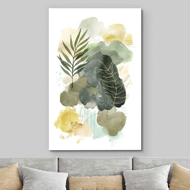 IDÉE4WALL, reproduction d'art sur toile, pastel, vert, jaune, feuille de forêt, abstrait, nature, illustrations, art moderne, bureau décoratif FloFCV-A09-2208