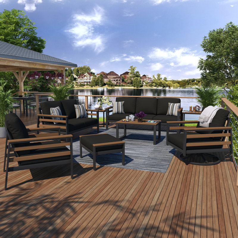 Townsend 6 Piece Outdoor Conversation Set with Sunbrella® Cushions, Canvas Black, Brown