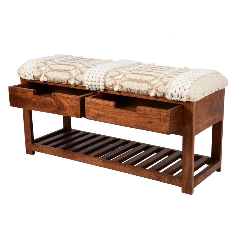 Banc de rangement en bois massif Vienna, Beige / géométrique