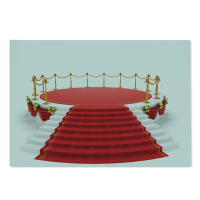 Ambesonne Theatre Cutting Board Large Size Round Stage with Stairs Red and White