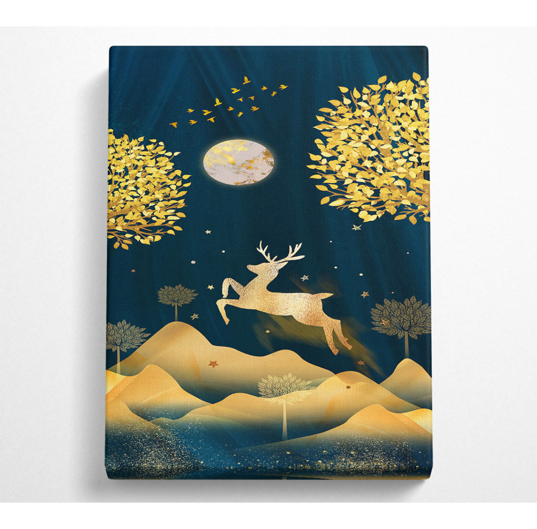 Gold Leaping Deer - Kunstdrucke auf Leinwand ohne Rahmen