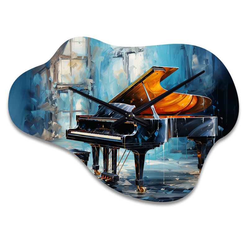 Suresh Piano Rhapsody In Blue I - Piano Cloud horloge en métal, impression d'horloge murale asymétrique bleue, Petit