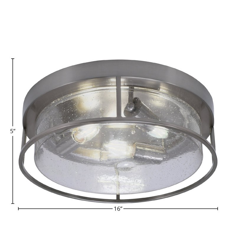 Plafonnier encastré 16 po, 3 ampoules, avec verre transparent, Nickel brossé