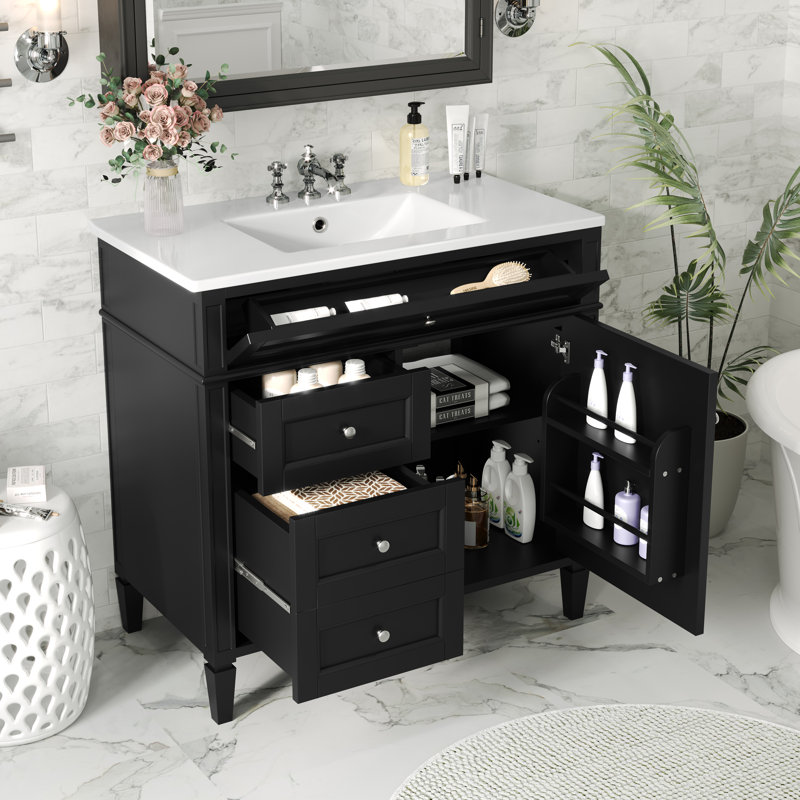 Meuble-lavabo 36 po avec lavabo supérieur, Noir, noir, noir, noir